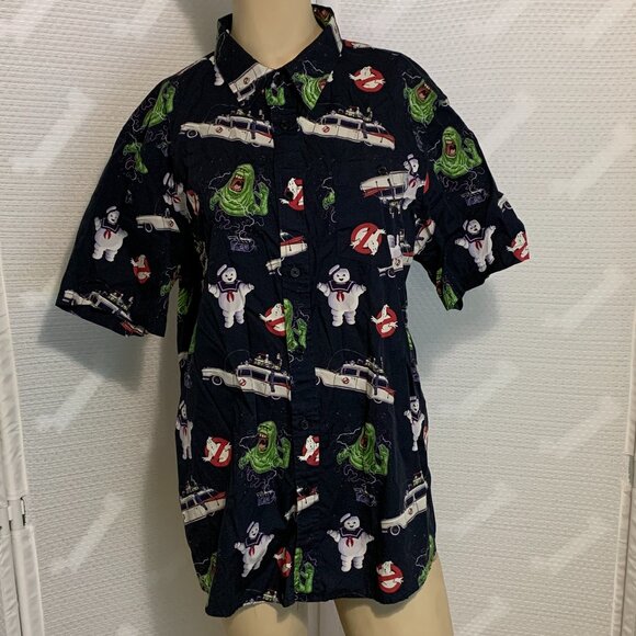 Middle Of Beyond Button Down Shirt Ghostbusters Slimer Marshmallow Man MOB Men L - Picture 1 of 4